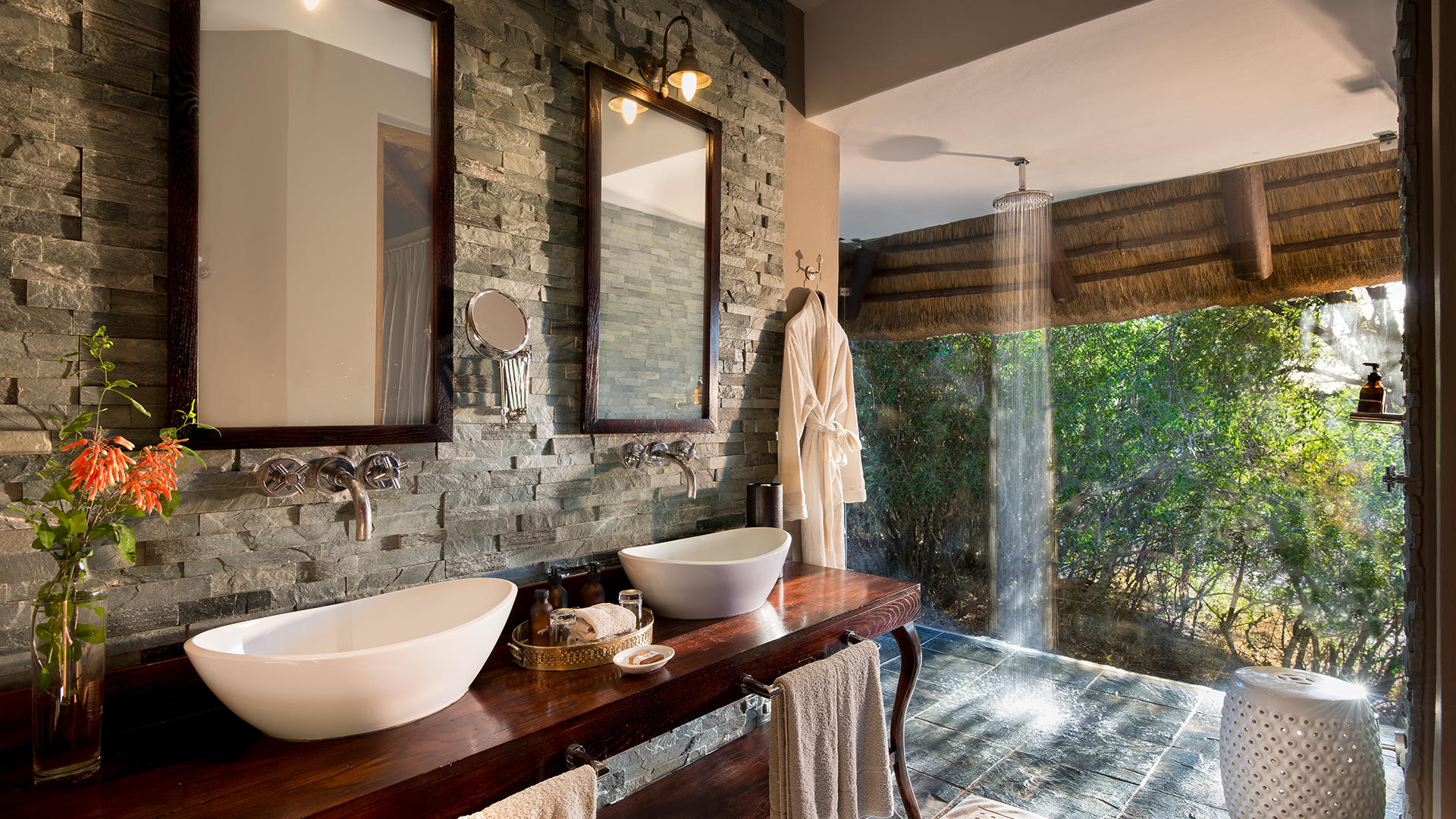 family suite bathroom at luxury andbeyond ngala safari lodge close to kruger national park in south africa